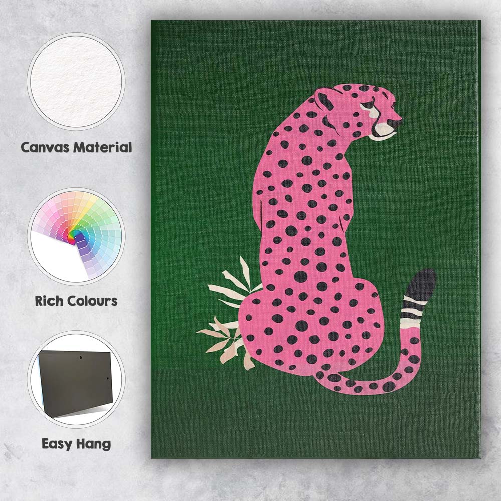Pink Leopard Jungle Animal Contemporary Minimalist Illustration Canvas Wall Art Print Decor Picture Ready to Hang