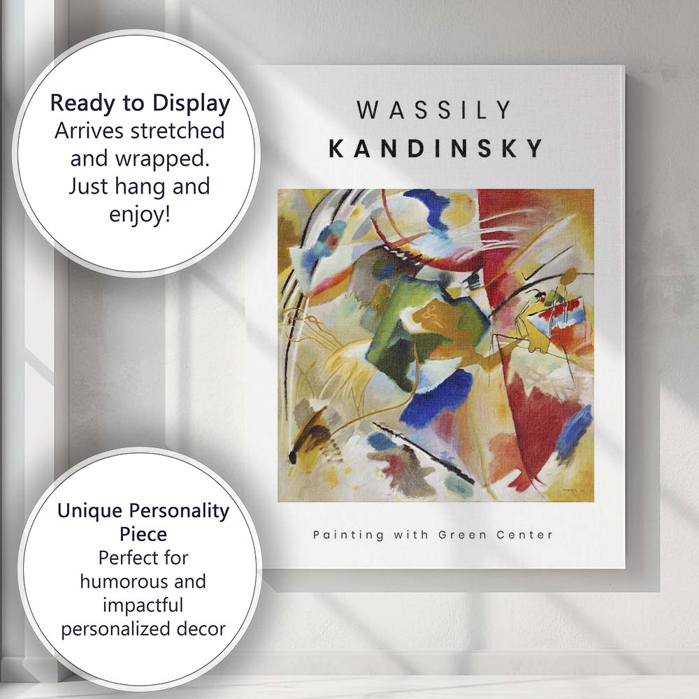 Wassily Kandinsky Painting With Green Center Abstract Expressionist Museum Art Canvas Wall Art Print Decor Picture Ready to Hang