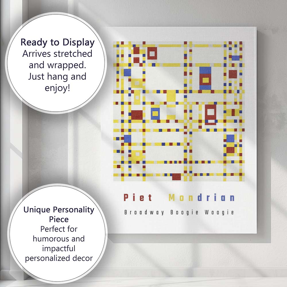 Piet Mondrian Broadway Boogie Woogie Geometric Abstract Museum Art Canvas Wall Art Print Decor Picture Ready to Hang
