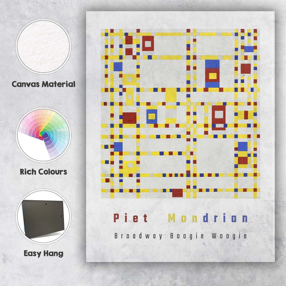 Piet Mondrian Broadway Boogie Woogie Geometric Abstract Museum Art Canvas Wall Art Print Decor Picture Ready to Hang