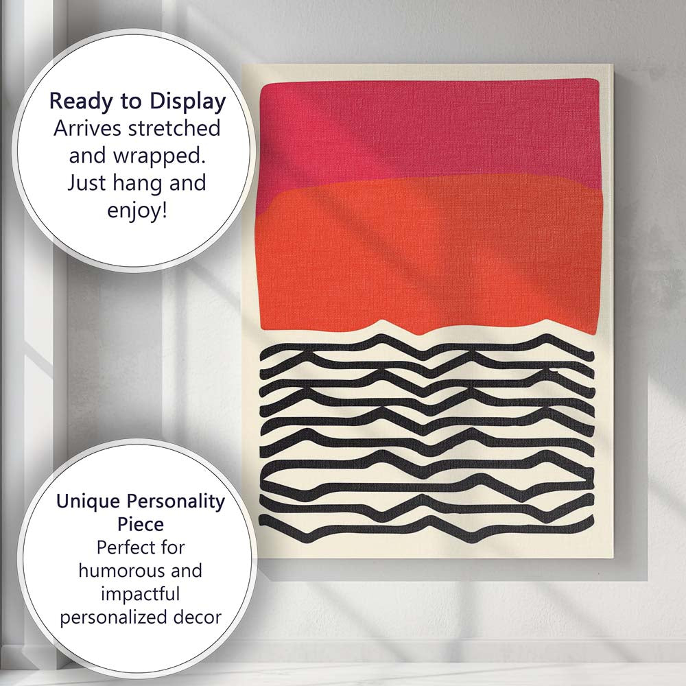 Minimalist Red Orange Horizon Abstract Landscape Contemporary Canvas Wall Art Print Decor Picture Ready to Hang
