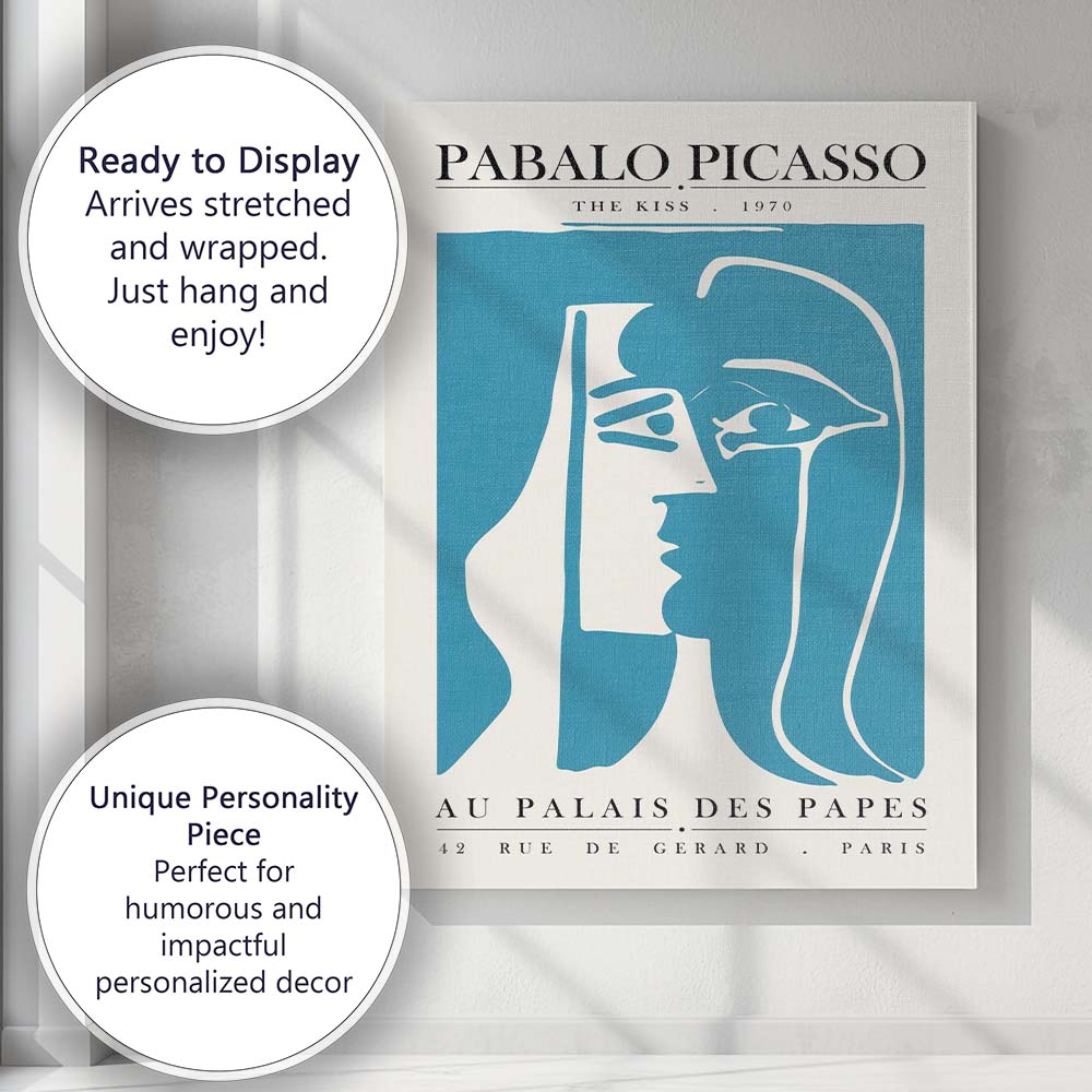 Pablo Picasso The Kiss Minimalist Line Art Exhibition Poster Canvas Wall Art Print Decor Picture Ready to Hang