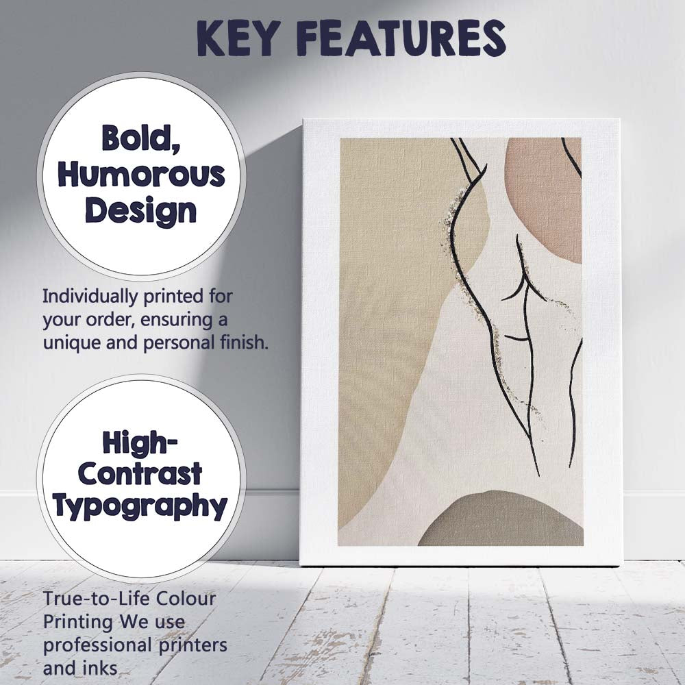 Neutral Minimalist Female Line Art Abstract Figure Canvas Wall Art Print Decor Picture Ready to Hang