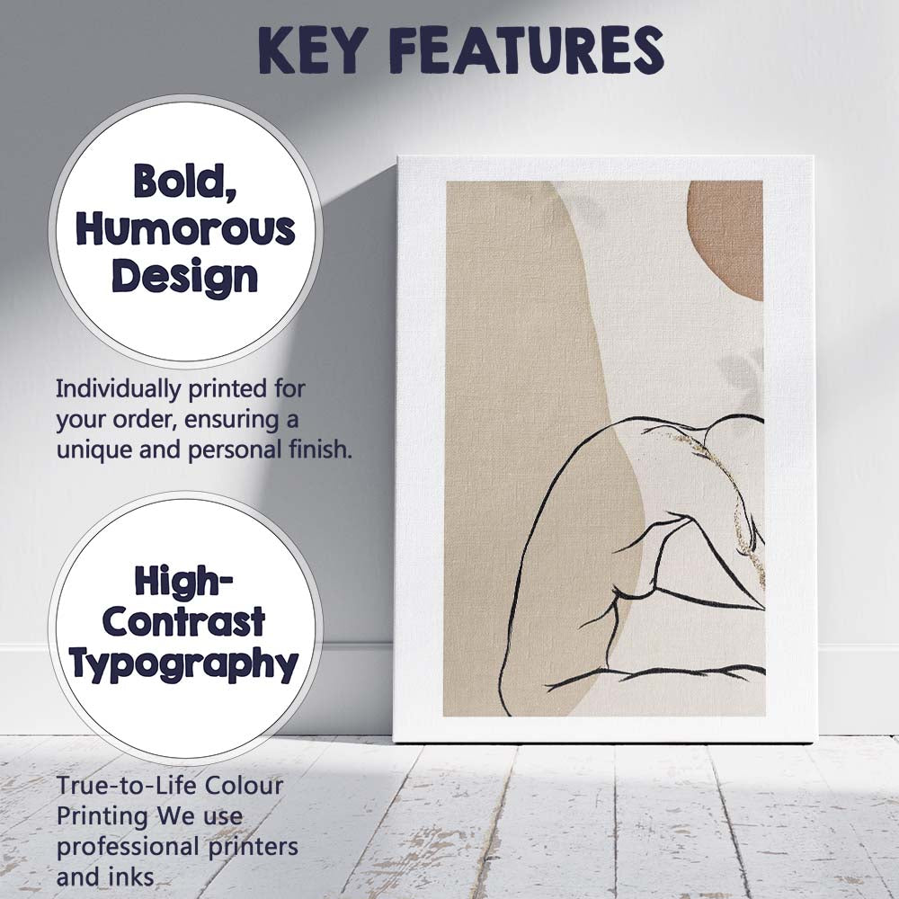 Minimalist Reclining Female Line Art Neutral Abstract Canvas Wall Art Print Decor Picture Ready to Hang