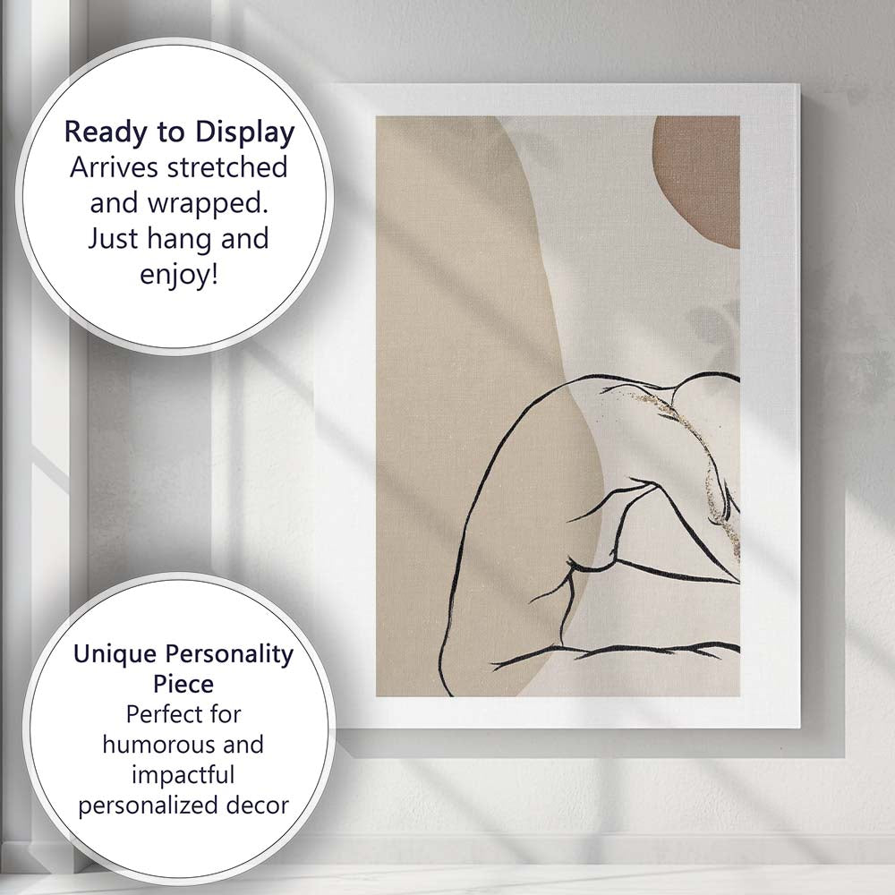 Minimalist Reclining Female Line Art Neutral Abstract Canvas Wall Art Print Decor Picture Ready to Hang