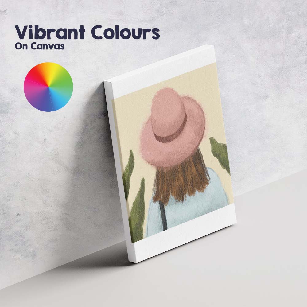 Soft Watercolour Woman In Pink Sun Hat Portrait Canvas Wall Art Print Decor Picture Ready to Hang