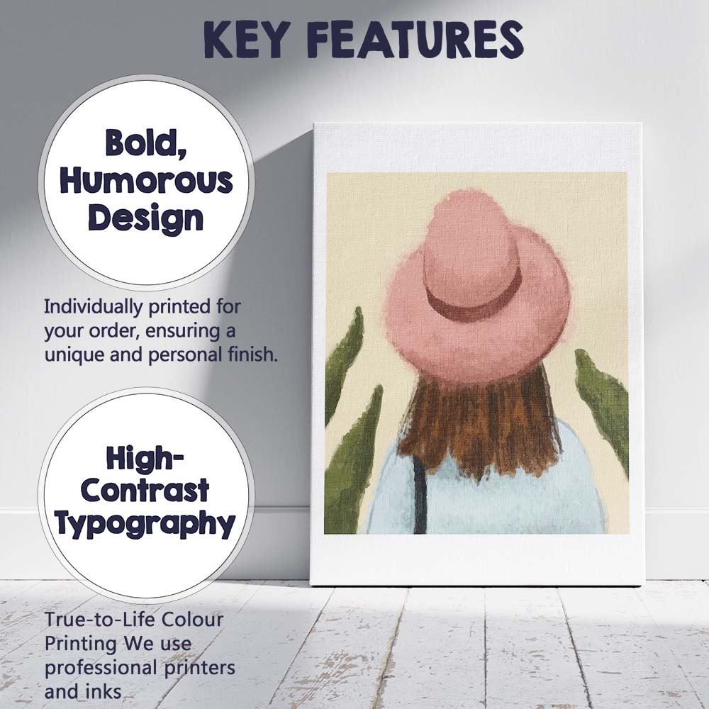 Soft Watercolour Woman In Pink Sun Hat Portrait Canvas Wall Art Print Decor Picture Ready to Hang