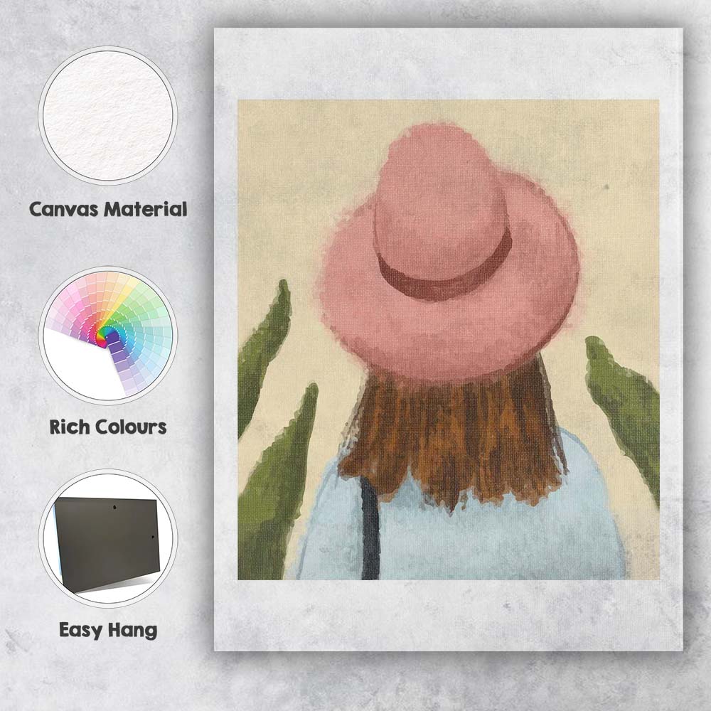 Soft Watercolour Woman In Pink Sun Hat Portrait Canvas Wall Art Print Decor Picture Ready to Hang