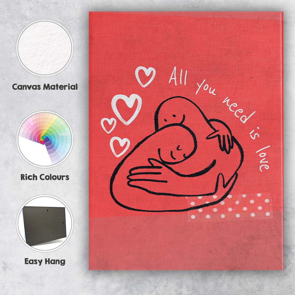 Cute All You Need Is Love Hug Illustration Canvas Wall Art Print Decor Picture Ready to Hang