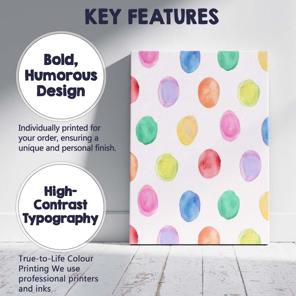 Colourful Watercolour Polka Dot Repeat Pattern Canvas Wall Art Print Decor Picture Ready to Hang