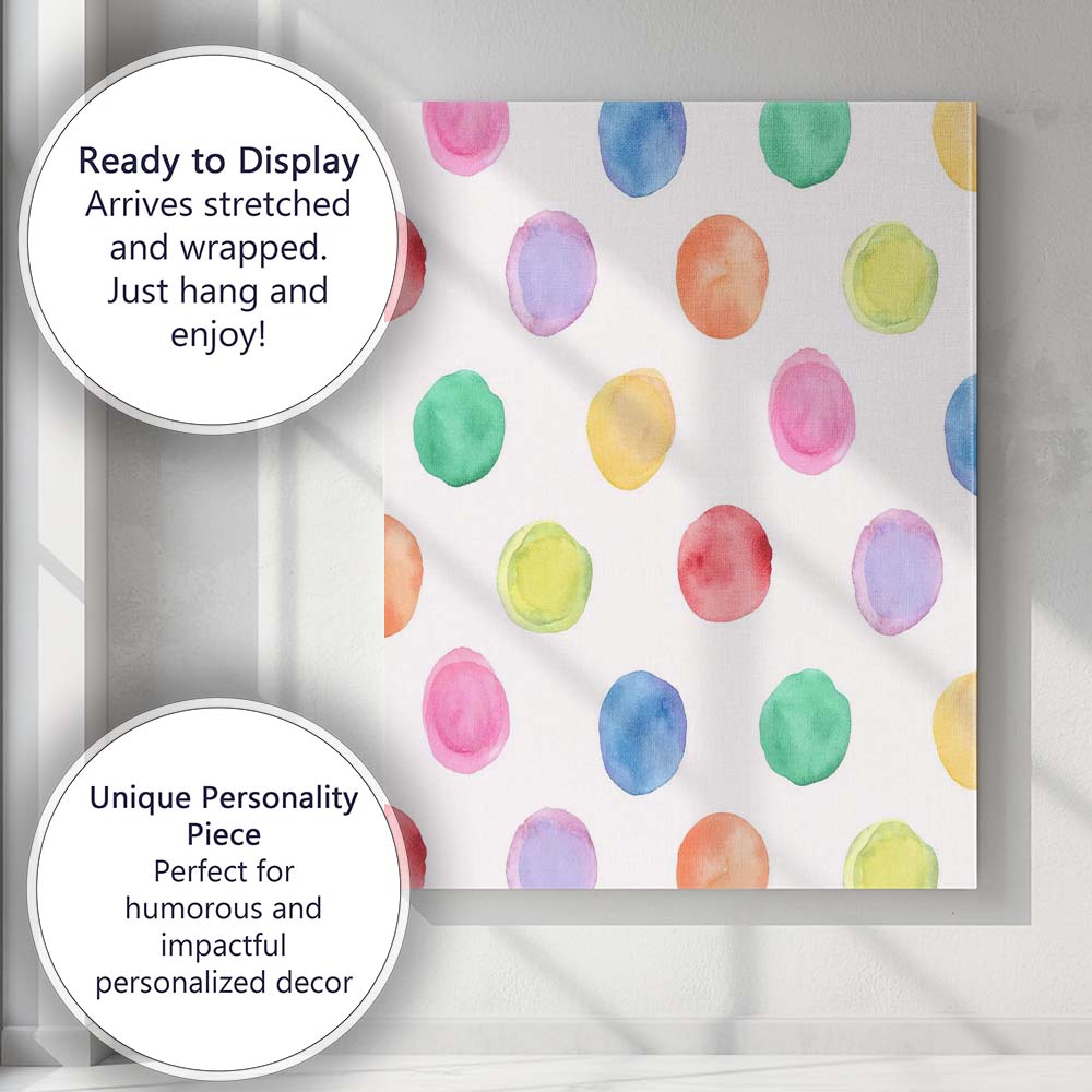 Colourful Watercolour Polka Dot Repeat Pattern Canvas Wall Art Print Decor Picture Ready to Hang