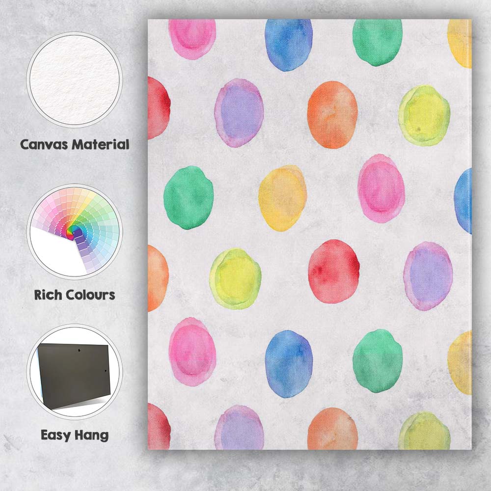 Colourful Watercolour Polka Dot Repeat Pattern Canvas Wall Art Print Decor Picture Ready to Hang