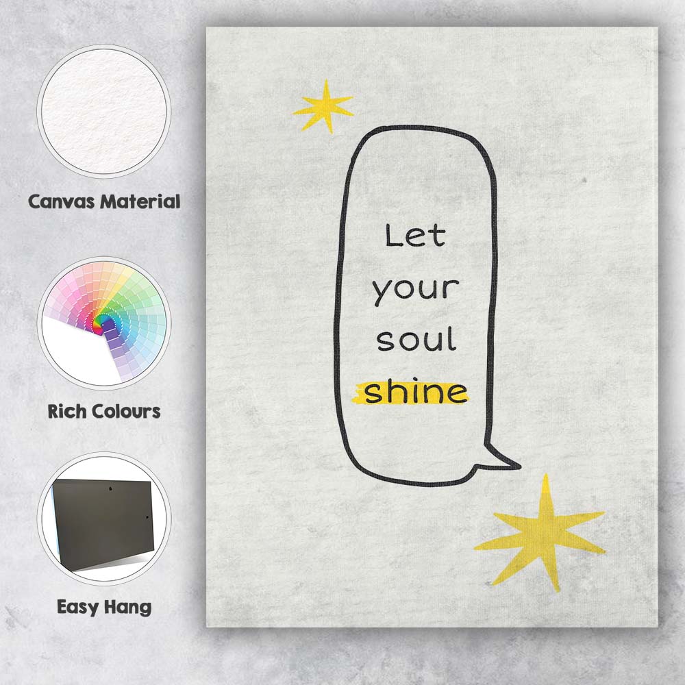 Minimalist Let Your Soul Shine Typography Quote Canvas Wall Art Print Decor Picture Ready to Hang