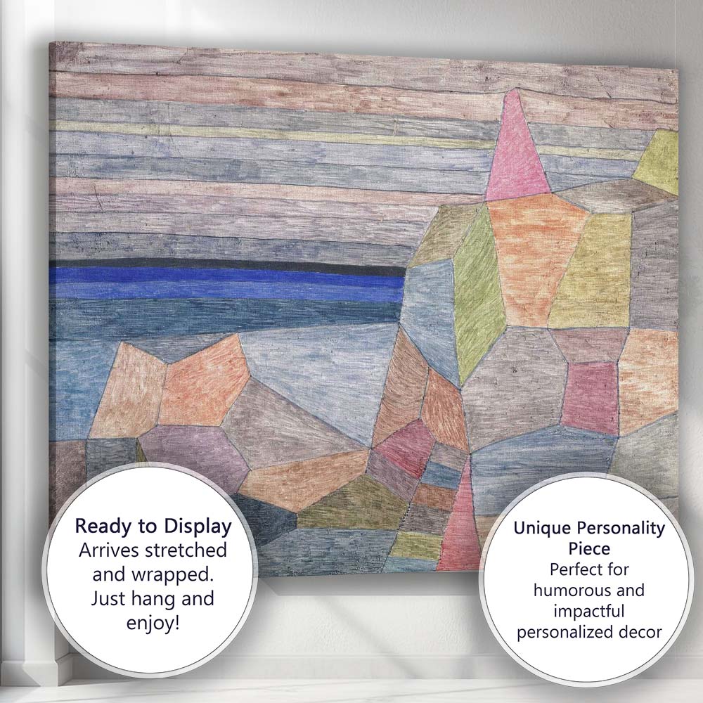 Pastel Cubist Coastal Village Landscape Abstract Painting Canvas Wall Art Print Decor Picture Ready to Hang