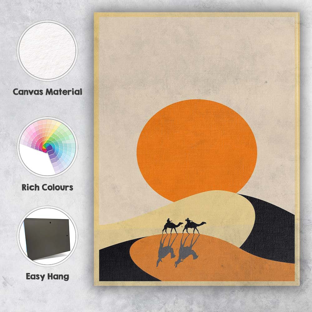 Minimalist Desert Sunset Camel Caravan Silhouette Landscape Canvas Wall Art Print Decor Picture Ready to Hang