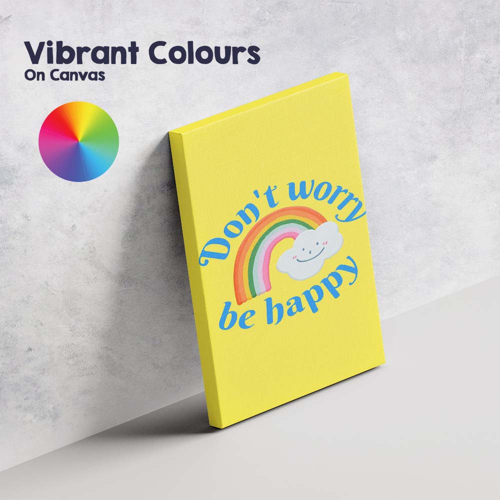 Cute Rainbow Smile Dont Worry Be Happy Typography Canvas Wall Art Print Decor Picture Ready to Hang