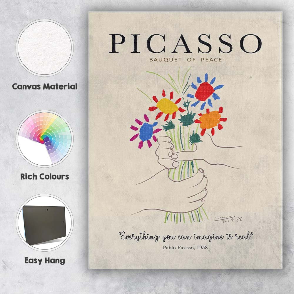 Picasso Bouquet Of Peace Floral Line Art Poster Canvas Wall Art Print Decor Picture Ready to Hang