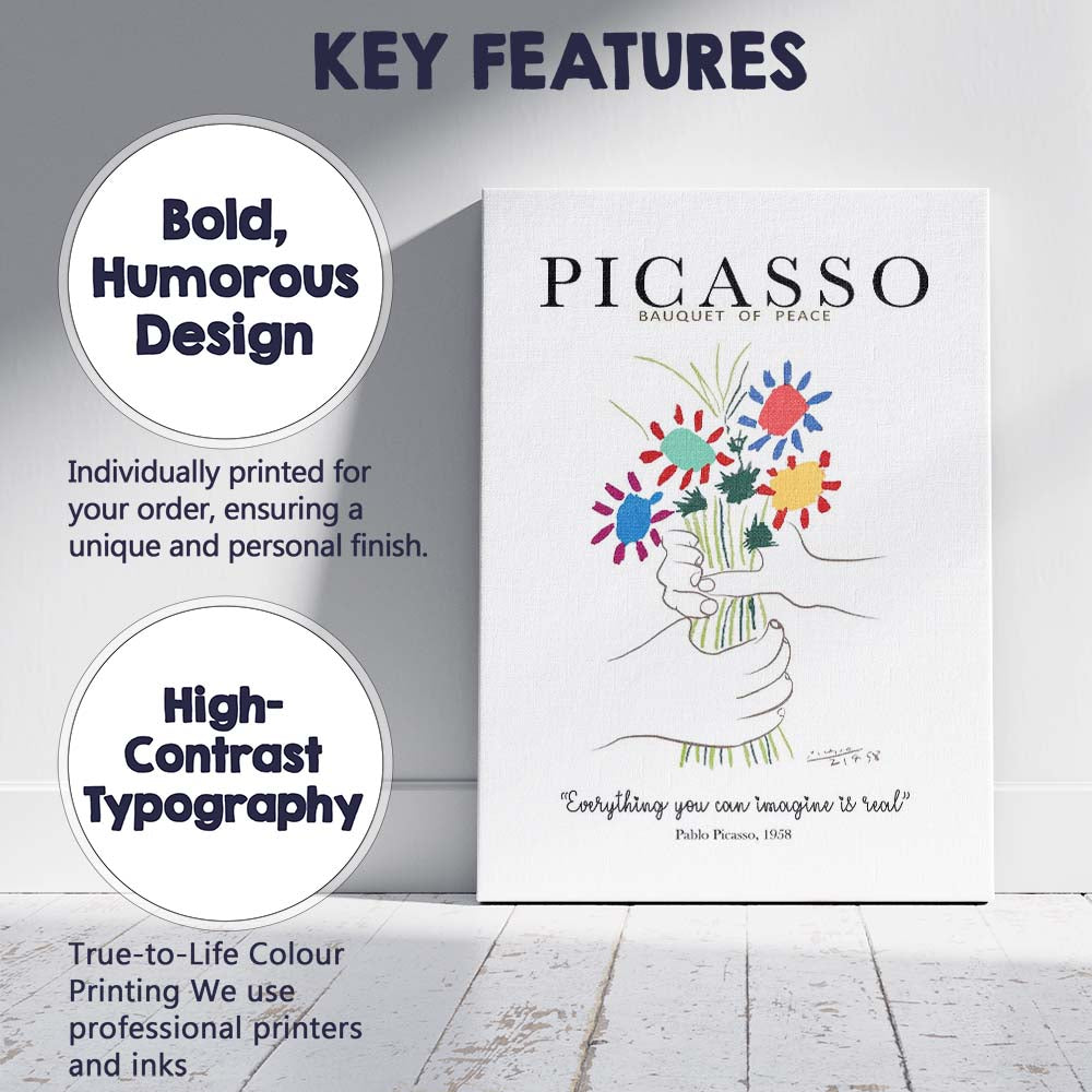 Picasso Bouquet Of Peace Colourful Floral Line Art Poster Canvas Wall Art Print Decor Picture Ready to Hang