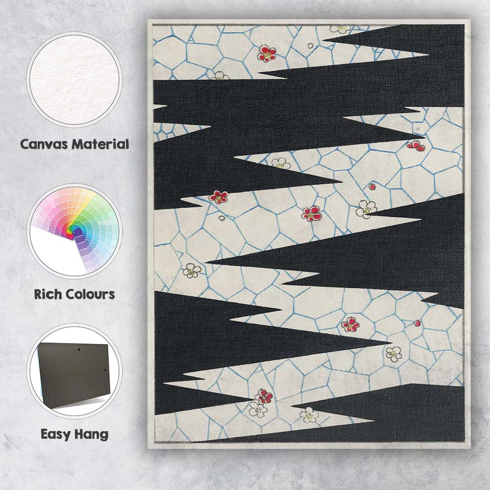 Abstract Black Geometric Brushstroke Sakura Blossom Pattern Canvas Wall Art Print Decor Picture Ready to Hang