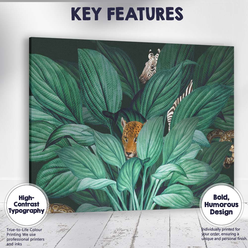 Luxury Tropical Jungle Leopard Zebra And Python Wildlife Canvas Wall Art Print Decor Picture Ready to Hang