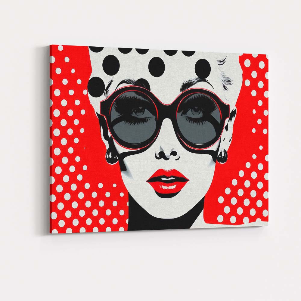 Retro Fashion Woman In Sunglasses Red Polka Dot Pop Art Canvas Wall Art Print Decor Picture Ready to Hang