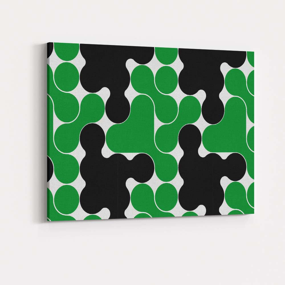 Green Black Mid Century Modern Abstract Geometric Pattern Canvas Wall Art Print Decor Picture Ready to Hang