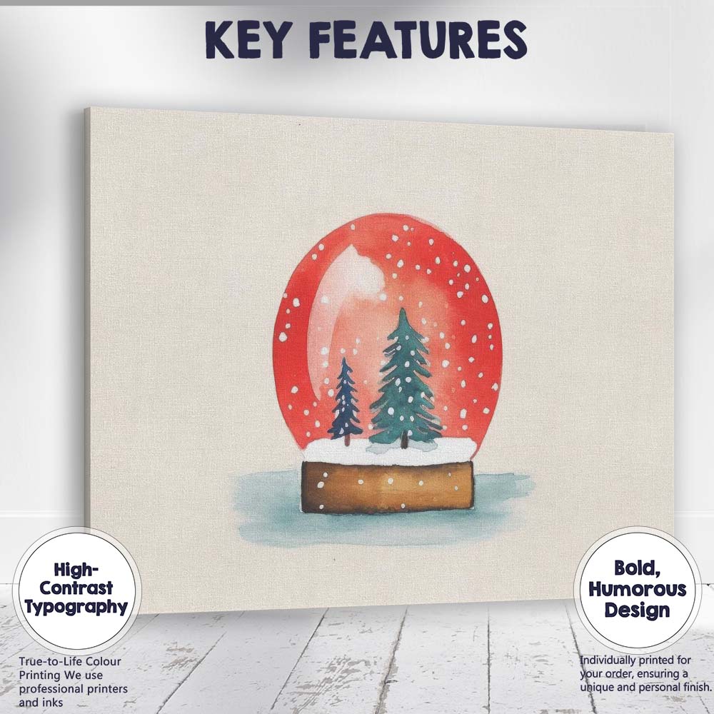 Watercolour Christmas Snow Globe Winter Pine Trees Illustration Canvas Wall Art Print Decor Picture Ready to Hang