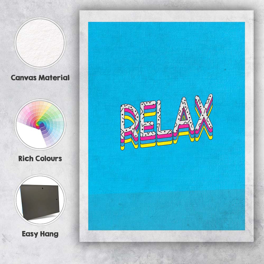 Colourful Relax Typography Pop Art Motivational Quote Canvas Wall Art Print Decor Picture Ready to Hang