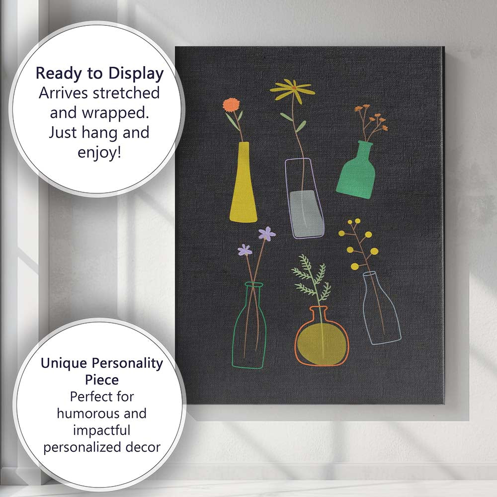 Minimalist Colourful Wildflowers In Glass Bottles Modern Still Life Canvas Wall Art Print Decor Picture Ready to Hang