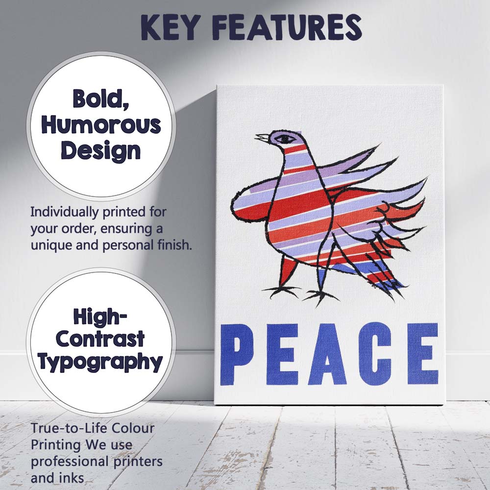 Colourful Striped Peace Dove Minimalist Graphic Poster Canvas Wall Art Print Decor Picture Ready to Hang