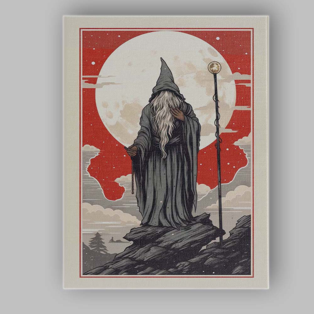 Fantasy Moonlit Wizard Mystic Landscape Magical Illustration Canvas Wall Art Print Decor Picture Ready to Hang
