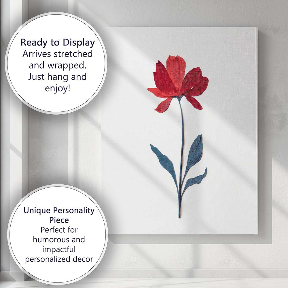 Minimalist Red Botanical Flower Paper Cut Illustration Canvas Wall Art Print Decor Picture Ready to Hang