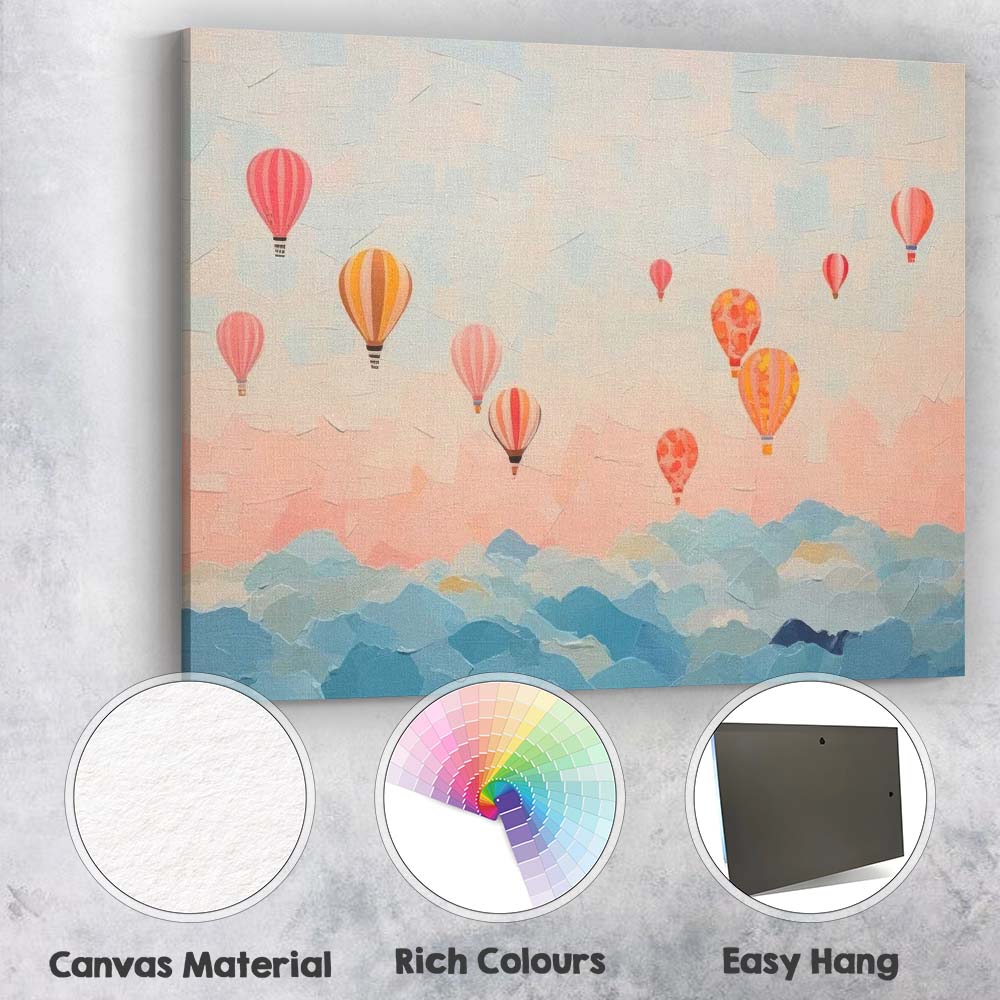 Pastel Hot Air Balloons Dreamy Sky Landscape Canvas Wall Art Print Decor Picture Ready to Hang