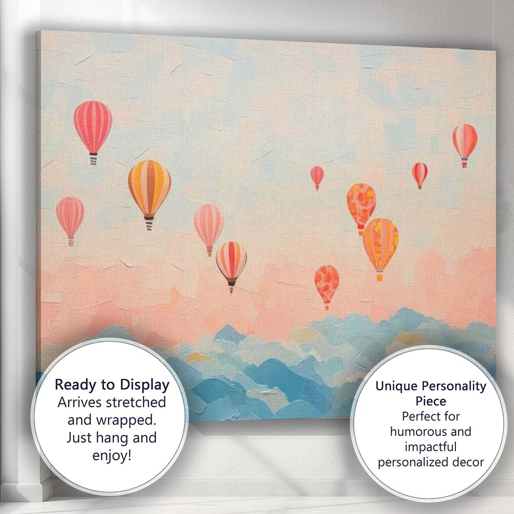 Pastel Hot Air Balloons Dreamy Sky Landscape Canvas Wall Art Print Decor Picture Ready to Hang