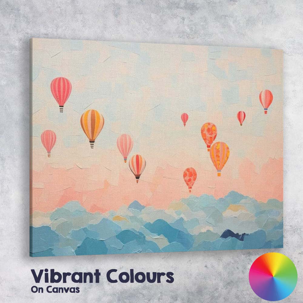 Pastel Hot Air Balloons Dreamy Sky Landscape Canvas Wall Art Print Decor Picture Ready to Hang