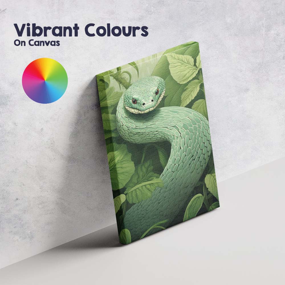 Emerald Green Snake Jungle Wildlife Botanical Illustration Canvas Wall Art Print Decor Picture Ready to Hang