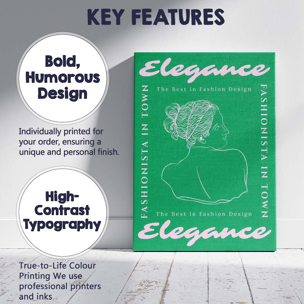 Retro Green Fashion Typography Female Line Art Poster Canvas Wall Art Print Decor Picture Ready to Hang