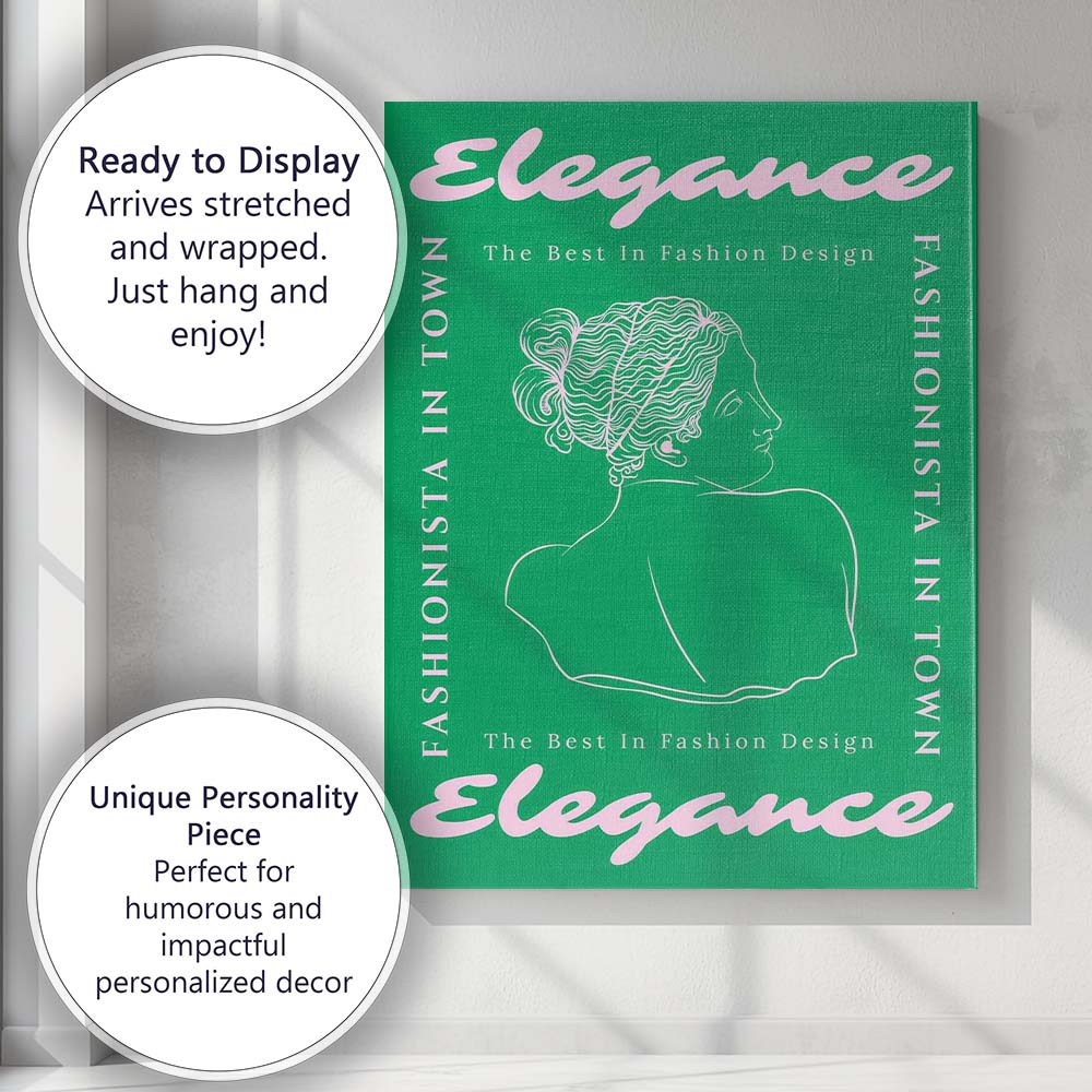 Retro Green Fashion Typography Female Line Art Poster Canvas Wall Art Print Decor Picture Ready to Hang