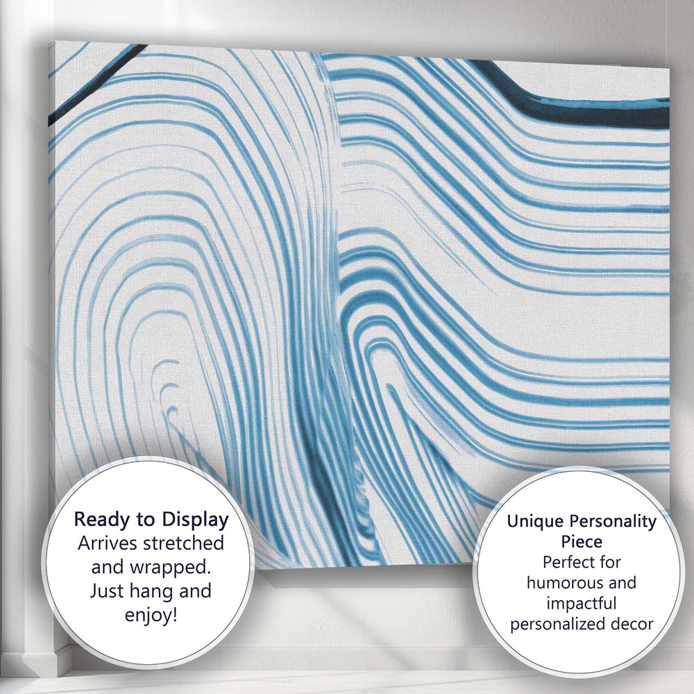 Abstract Light Blue Flowing Line Brushstroke Pattern Canvas Wall Art Print Decor Picture Ready to Hang