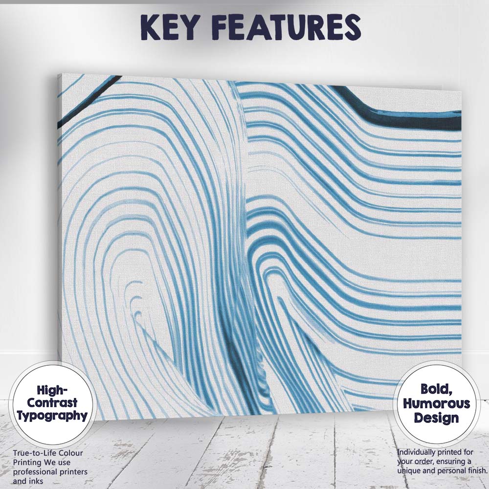 Abstract Light Blue Flowing Line Brushstroke Pattern Canvas Wall Art Print Decor Picture Ready to Hang