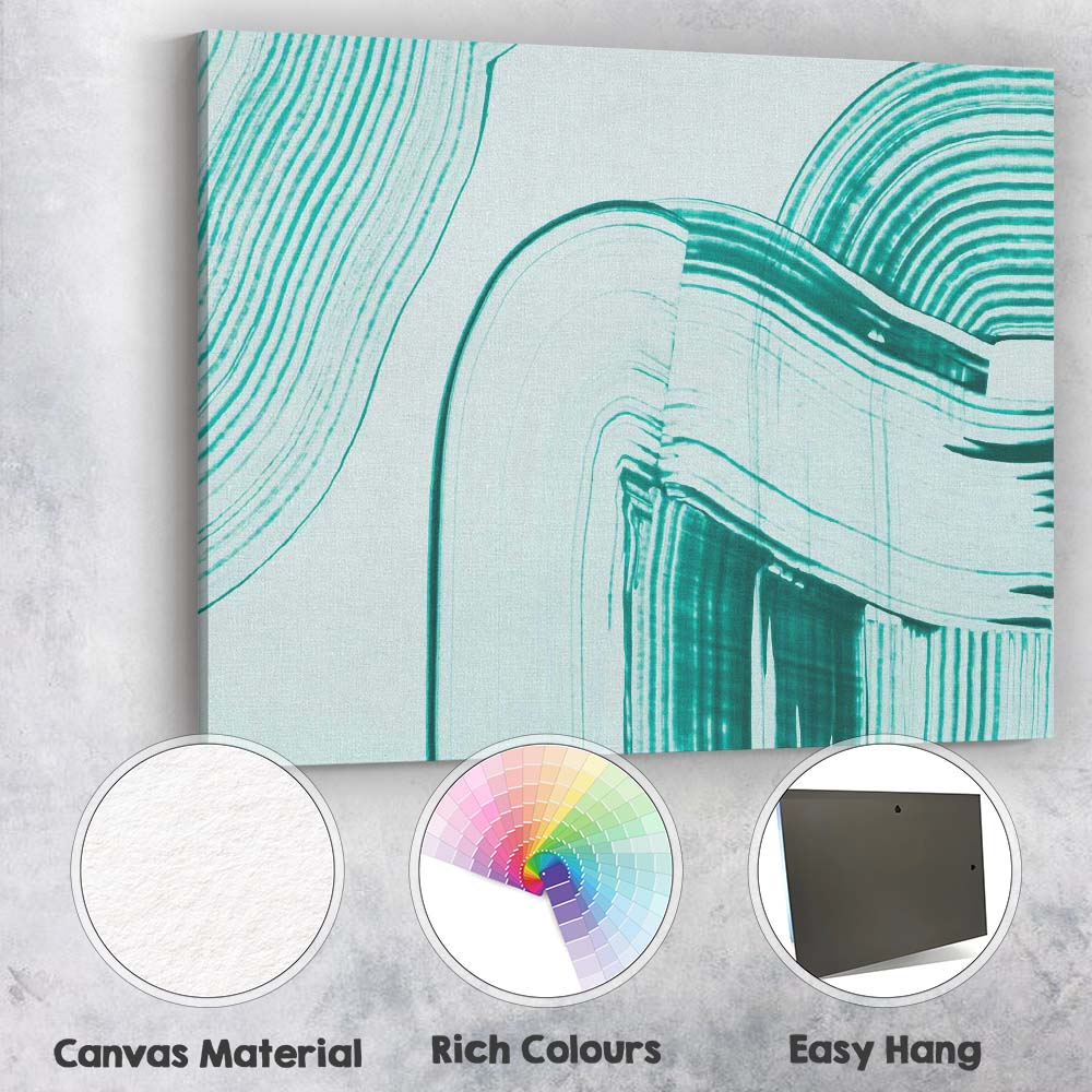 Contemporary Teal Curved Brushstroke Abstract Shapes Canvas Wall Art Print Decor Picture Ready to Hang