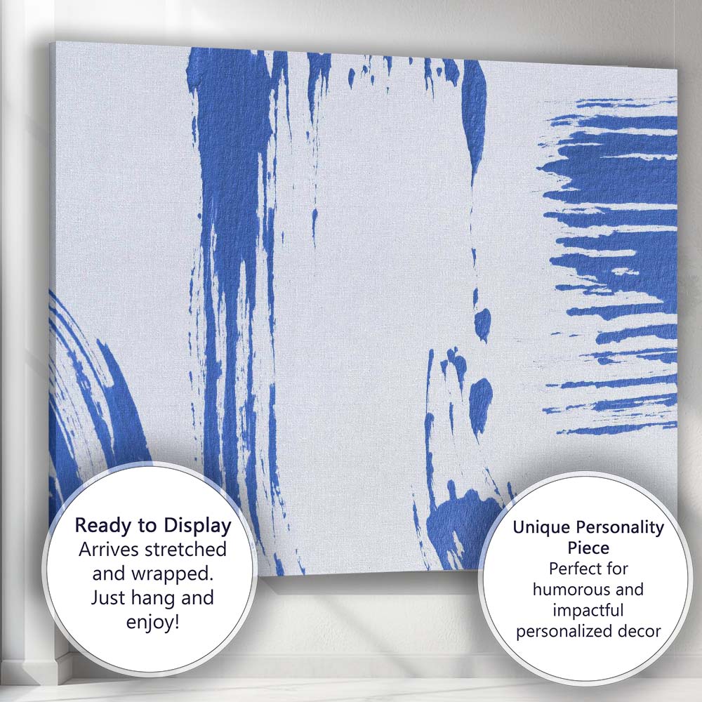 Modern Blue Painterly Brushstroke Abstract Texture Canvas Wall Art Print Decor Picture Ready to Hang