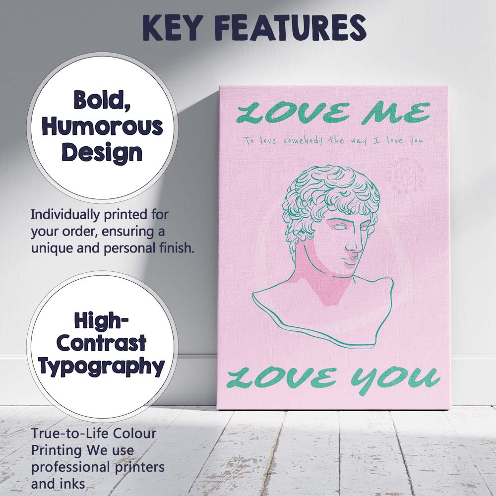 Pastel Pink Love You Classical Sculpture Typography Canvas Wall Art Print Decor Picture Ready to Hang