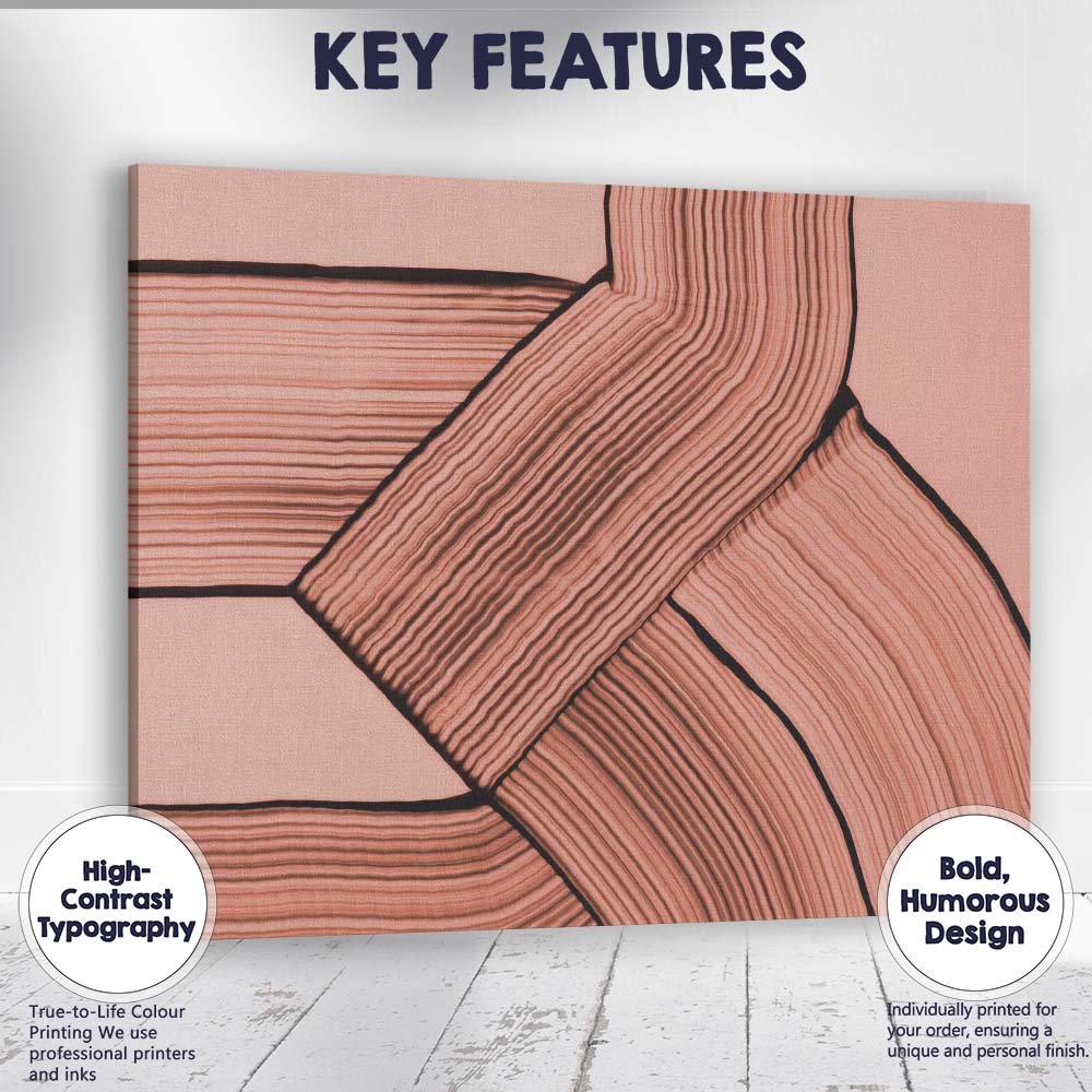 Abstract Terracotta Interwoven Ribbon Line Contemporary Canvas Wall Art Print Decor Picture Ready to Hang