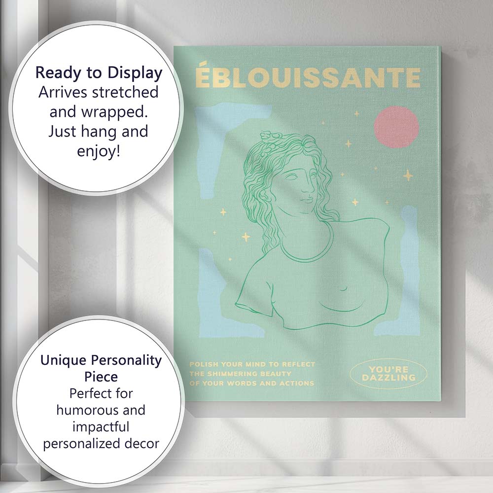 Pastel Green Eblouissante Classical Female Bust Typography Canvas Wall Art Print Decor Picture Ready to Hang