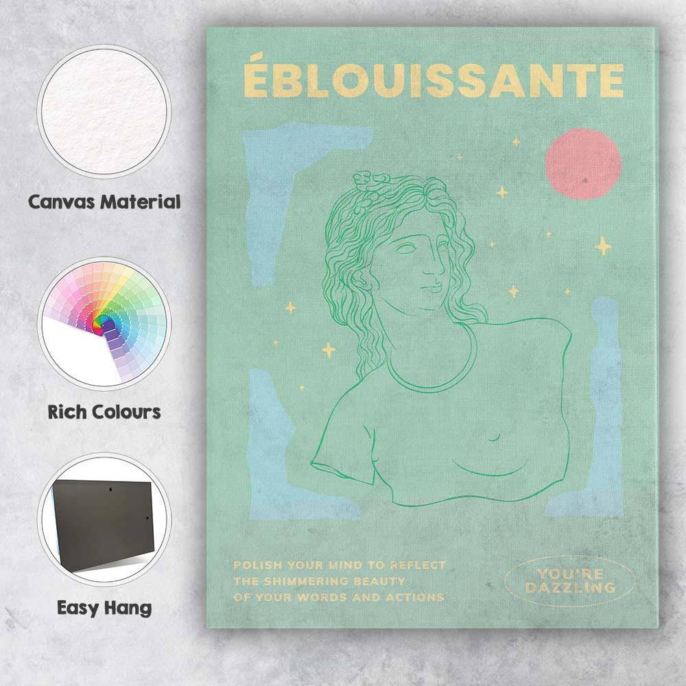 Pastel Green Eblouissante Classical Female Bust Typography Canvas Wall Art Print Decor Picture Ready to Hang
