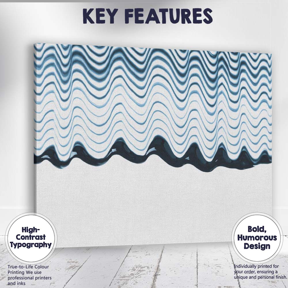 Abstract Blue Wavy Linear Pattern Modern Minimalist Canvas Wall Art Print Decor Picture Ready to Hang