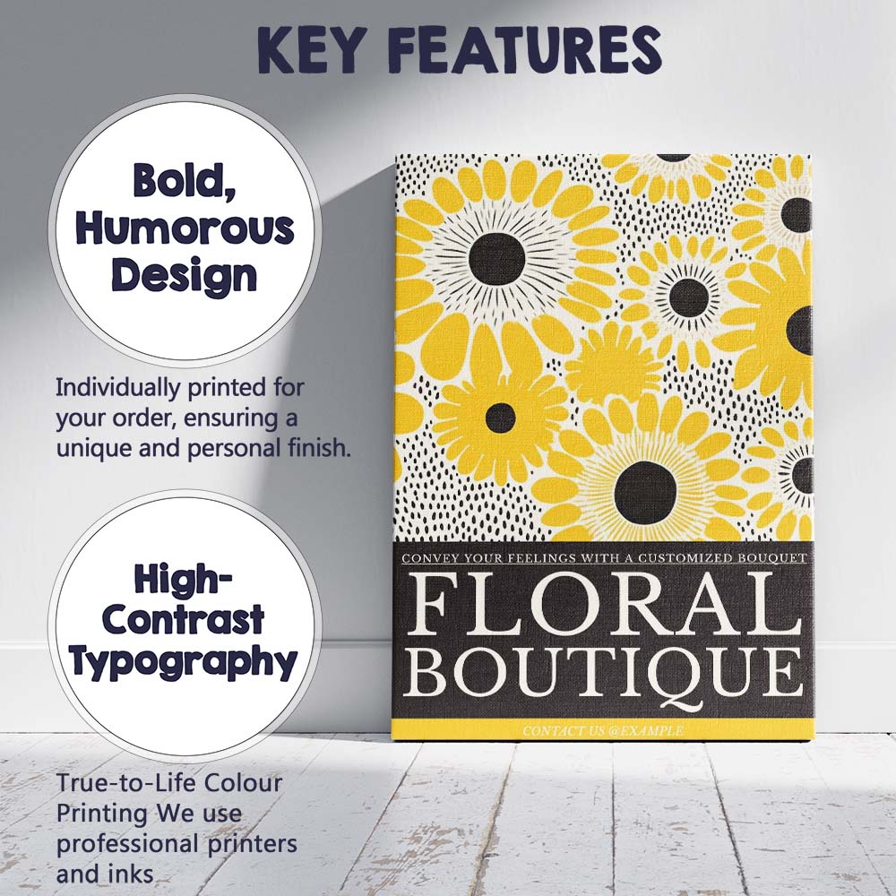 Modern Yellow Sunflower Floral Boutique Typography Poster Canvas Wall Art Print Decor Picture Ready to Hang