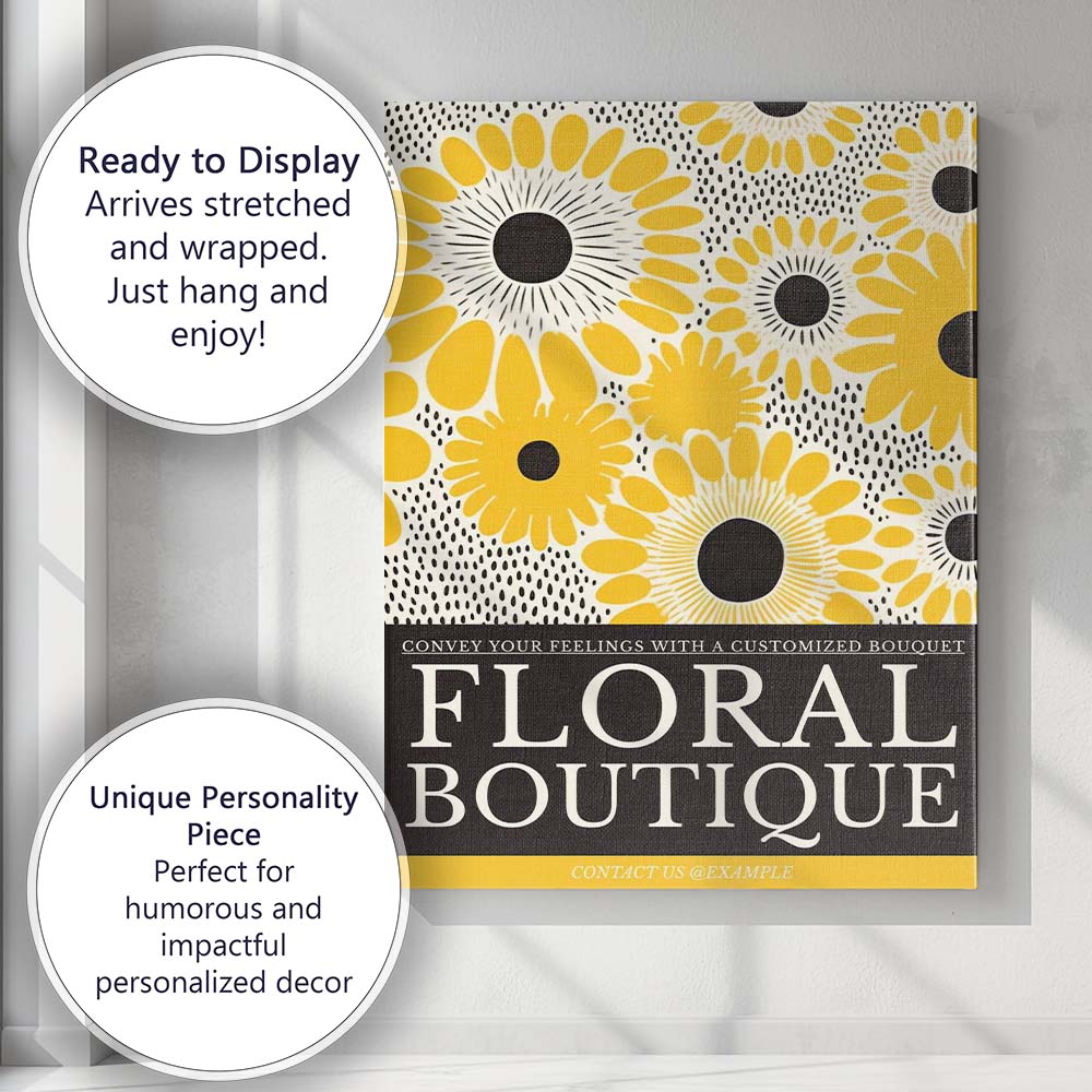 Modern Yellow Sunflower Floral Boutique Typography Poster Canvas Wall Art Print Decor Picture Ready to Hang