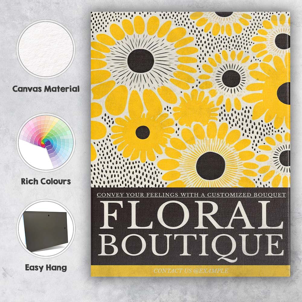 Modern Yellow Sunflower Floral Boutique Typography Poster Canvas Wall Art Print Decor Picture Ready to Hang